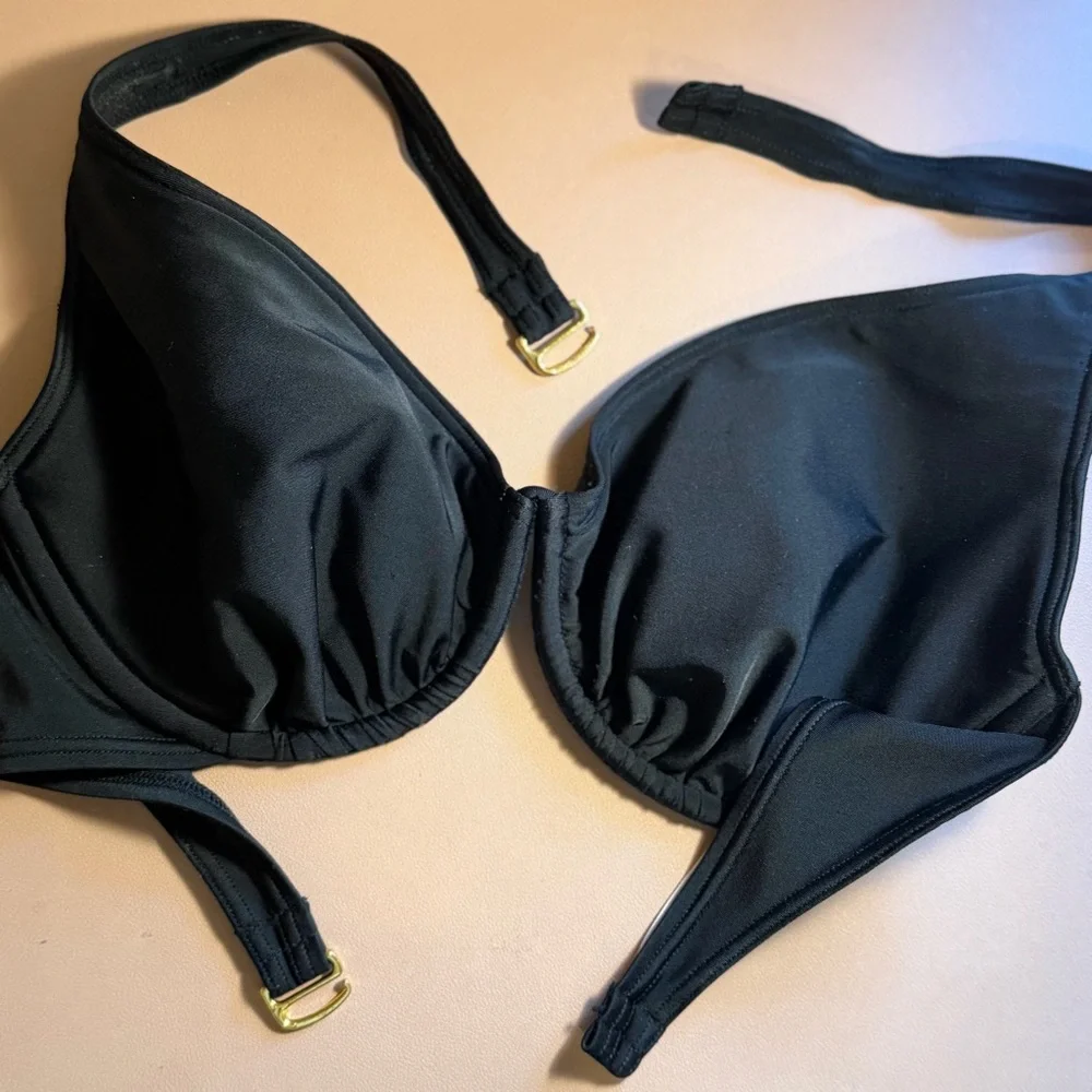 Victoria's Secret Black Halter Bikini Top 36D Underwire Swim Top Adjustable - Picture 4 of 9